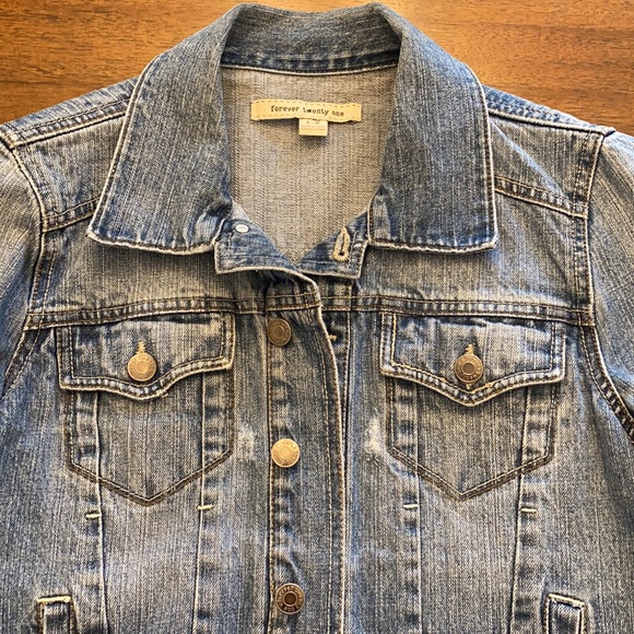 Forever 21 Distressed Jean Jacket, Size L - Picture 5 of 9